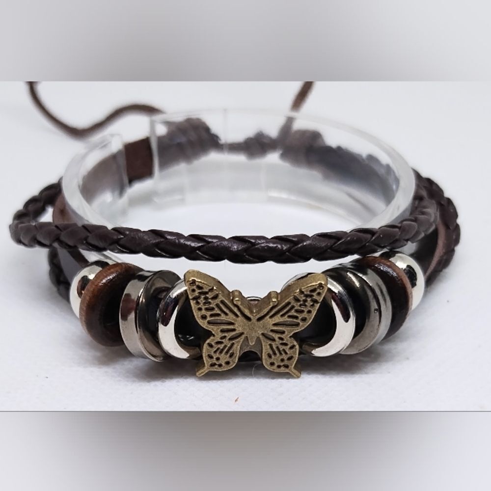 Men's bracelet leather braided layered butterfly New e65
